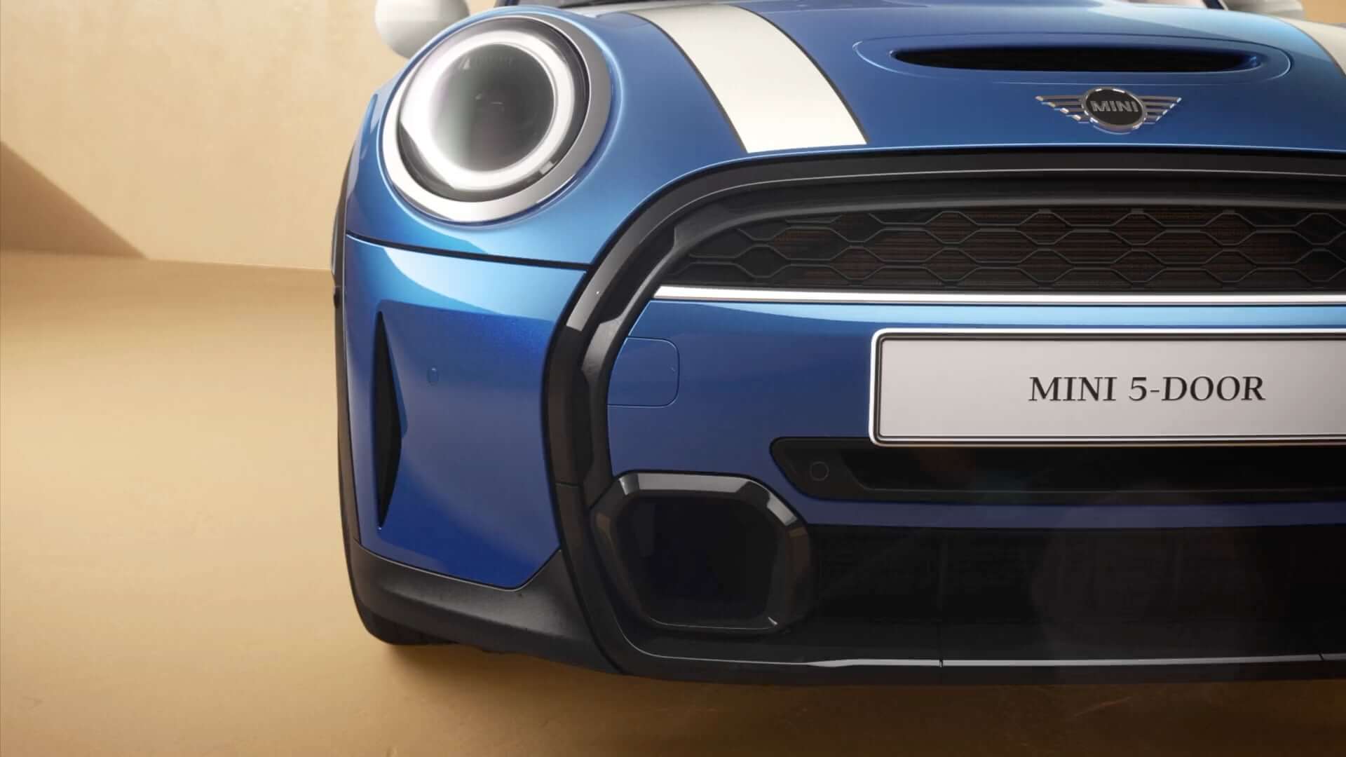 5-drzwiowe MINI Hatch – przedni półprofil – niebieski i biały