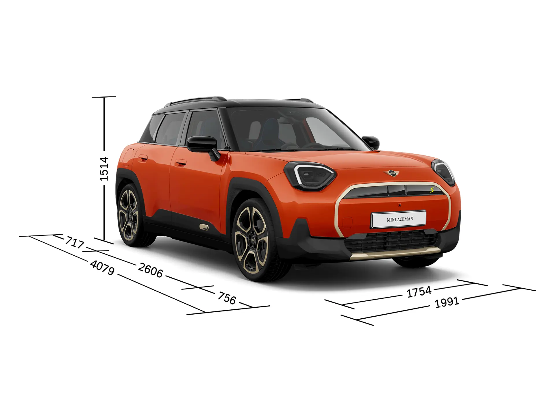 W pełni elektryczne MINI Aceman – widok z przodu i wymiary