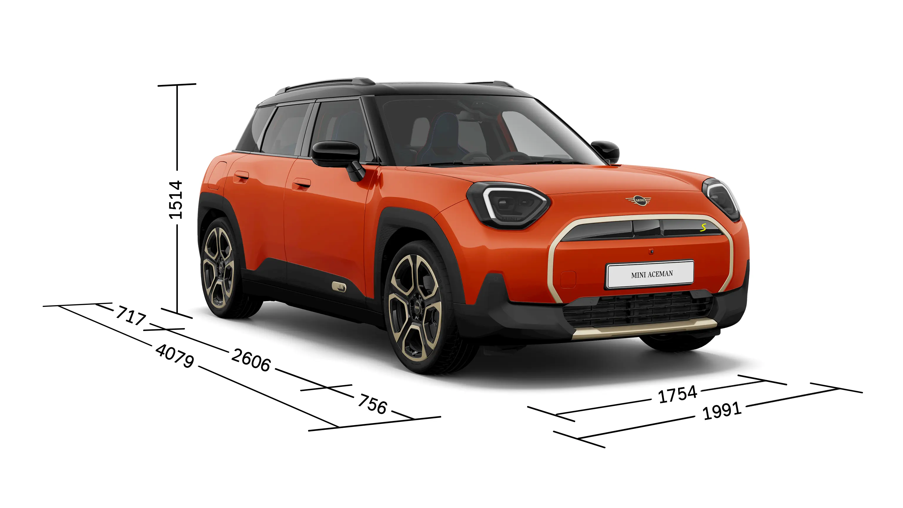 W pełni elektryczne MINI Aceman – widok z przodu i wymiary
