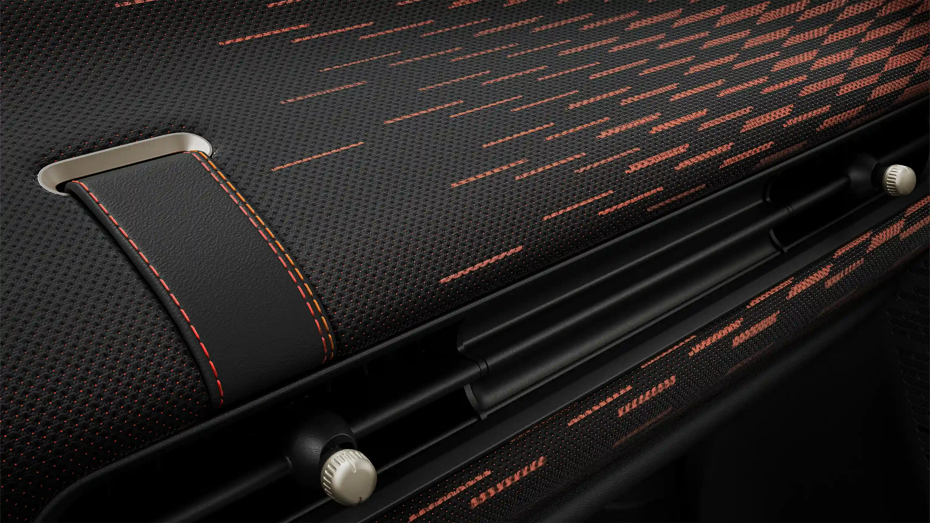 Widok deski rozdzielczej MINI Cooper w stylu JCW w kolorach czerwonym i czarnym