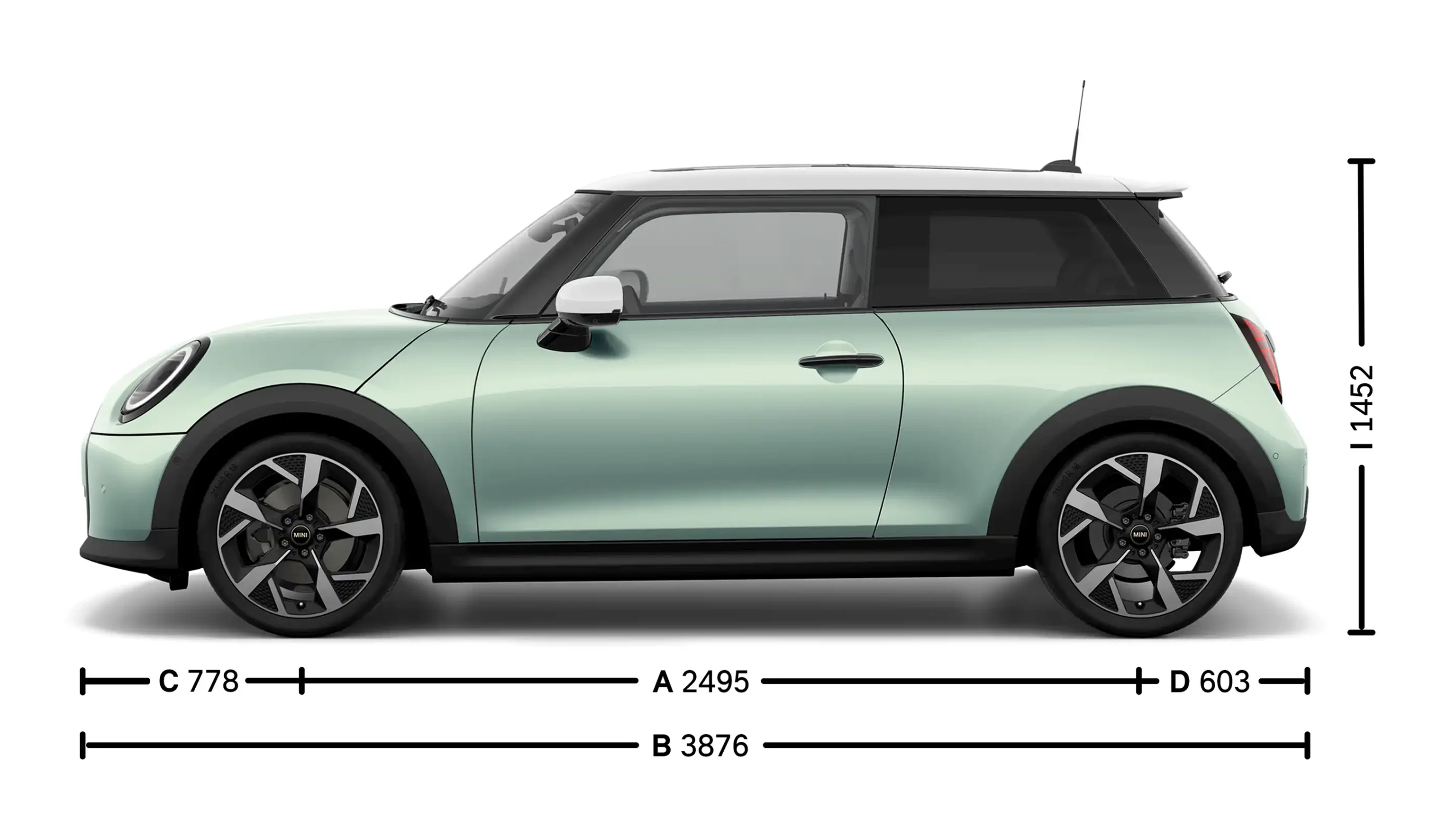 3-drzwiowe MINI Cooper – wymiary z boku
