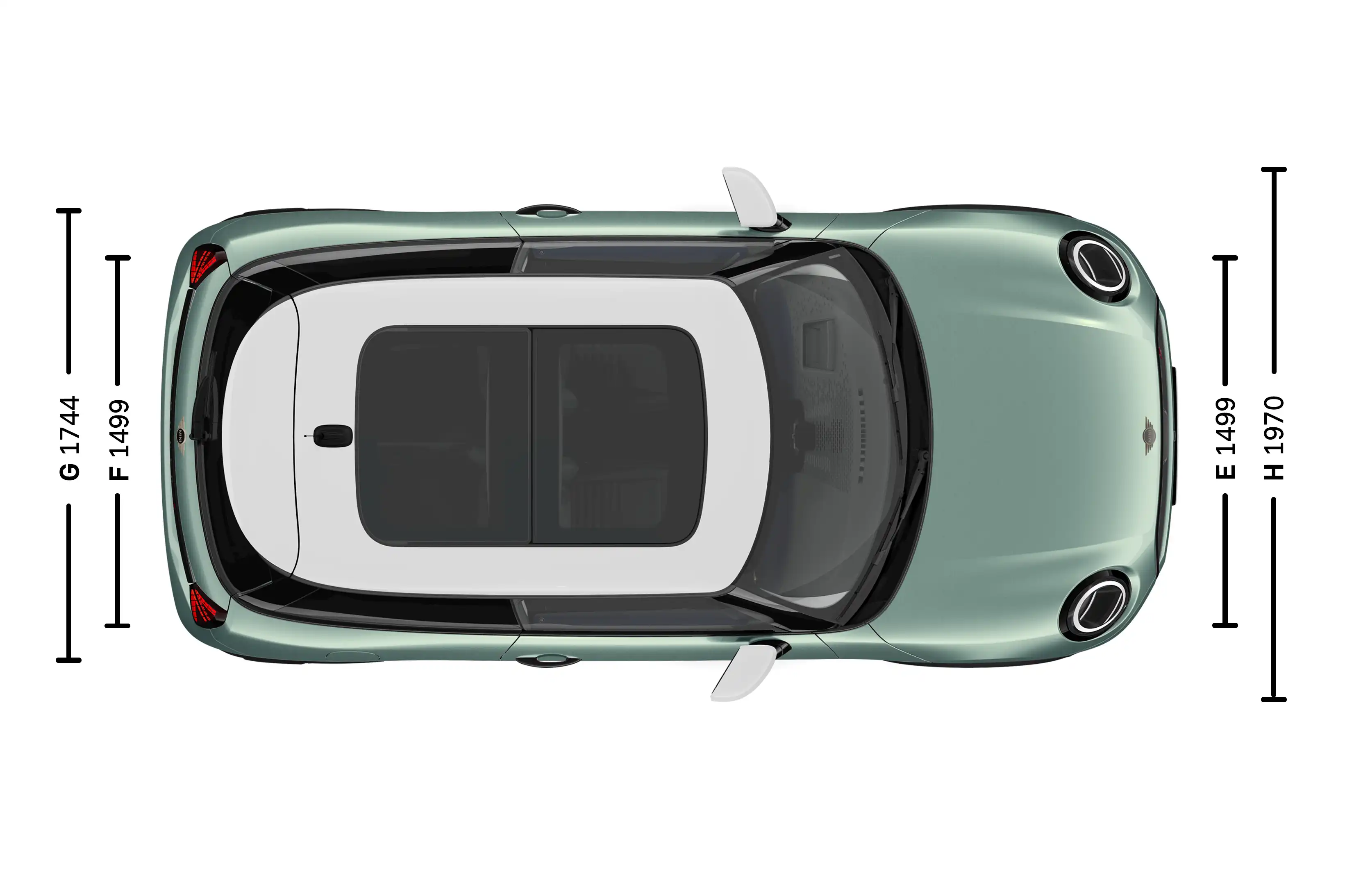 3-drzwiowe MINI Cooper - wymiary od góry