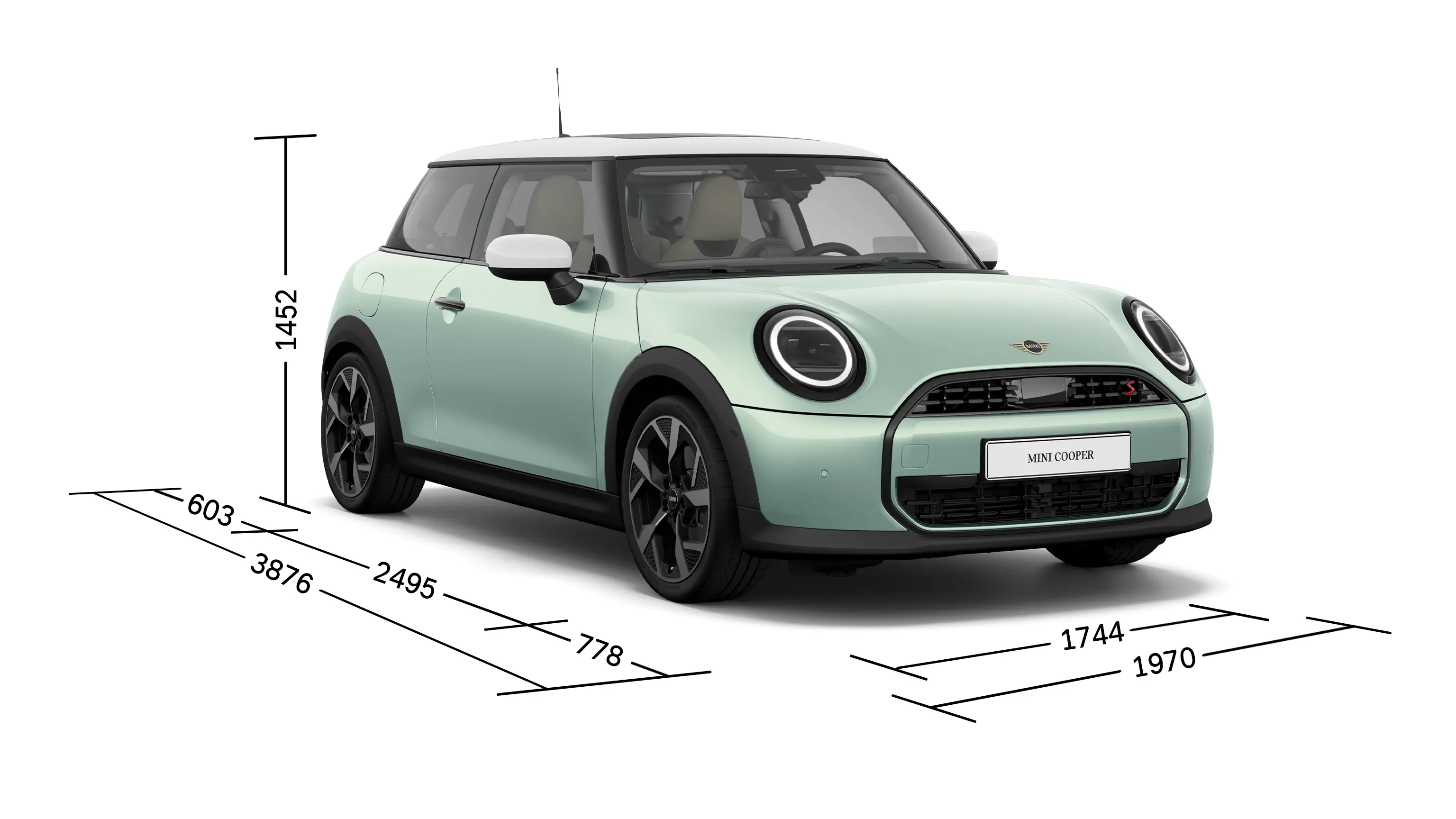 3-drzwiowe MINI Cooper – widok z przodu i wymiary