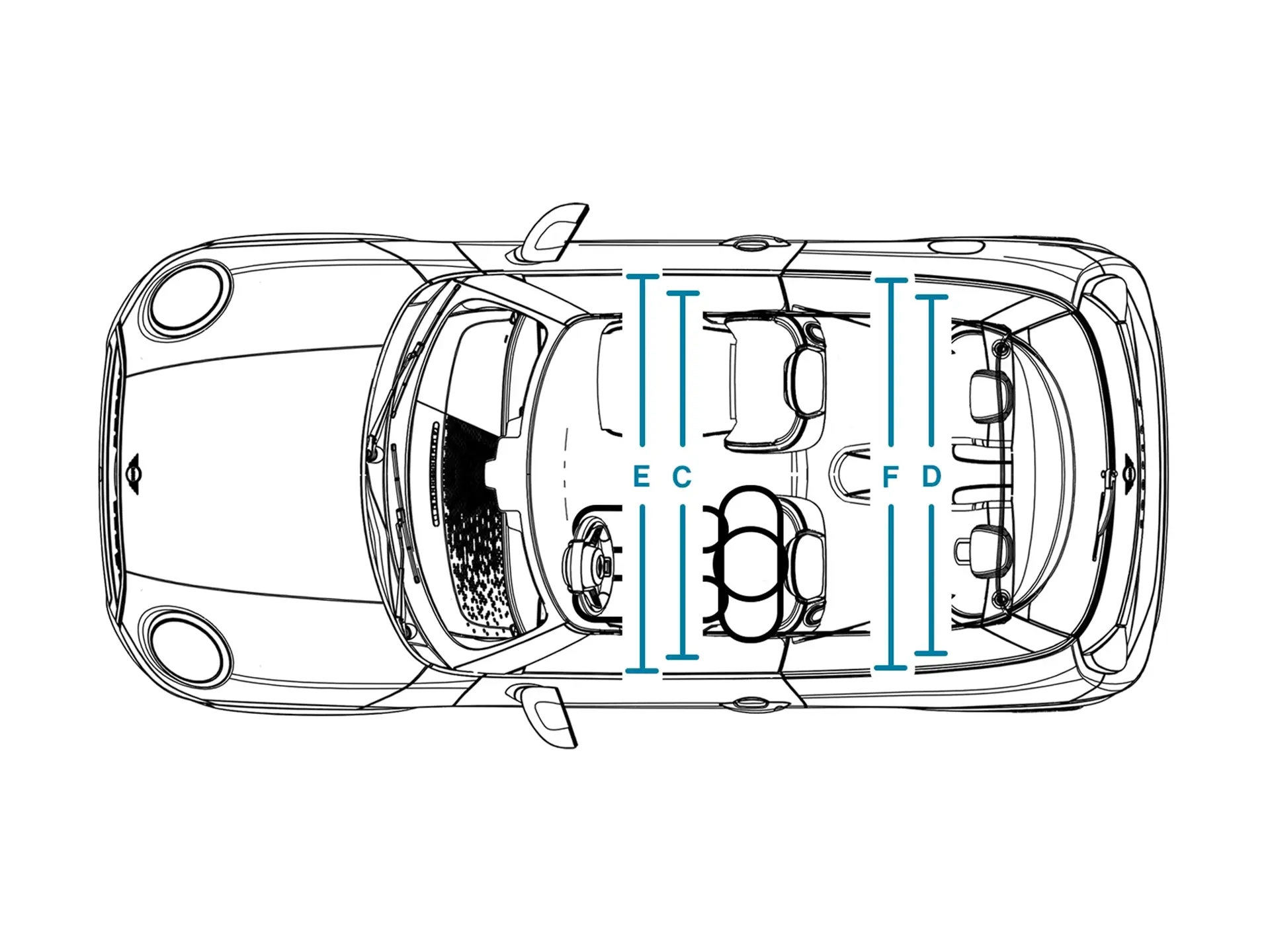 3-drzwiowe MINI Cooper – wymiar wnętrza od góry