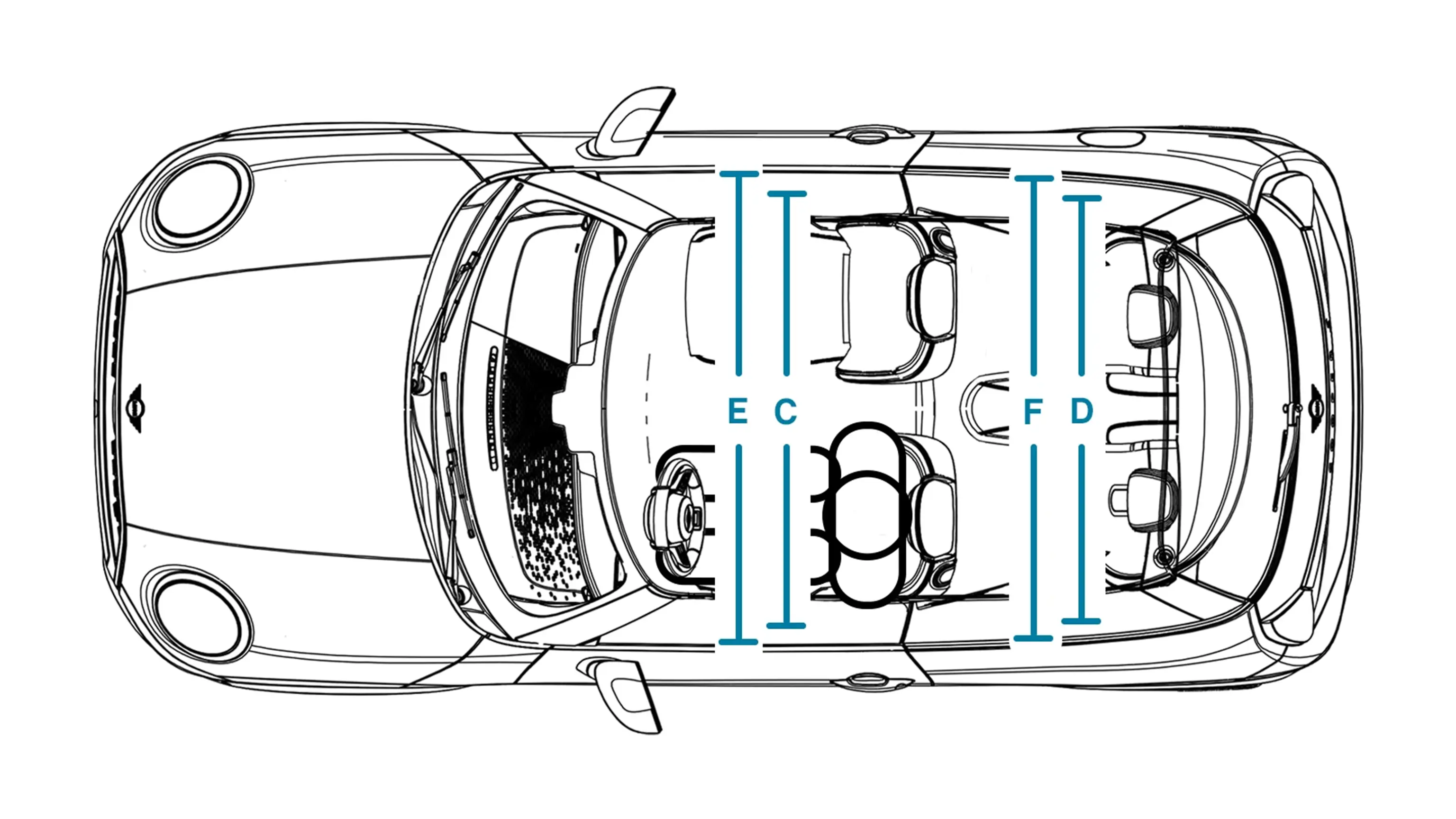 3-drzwiowe MINI Cooper – wymiar wnętrza od góry