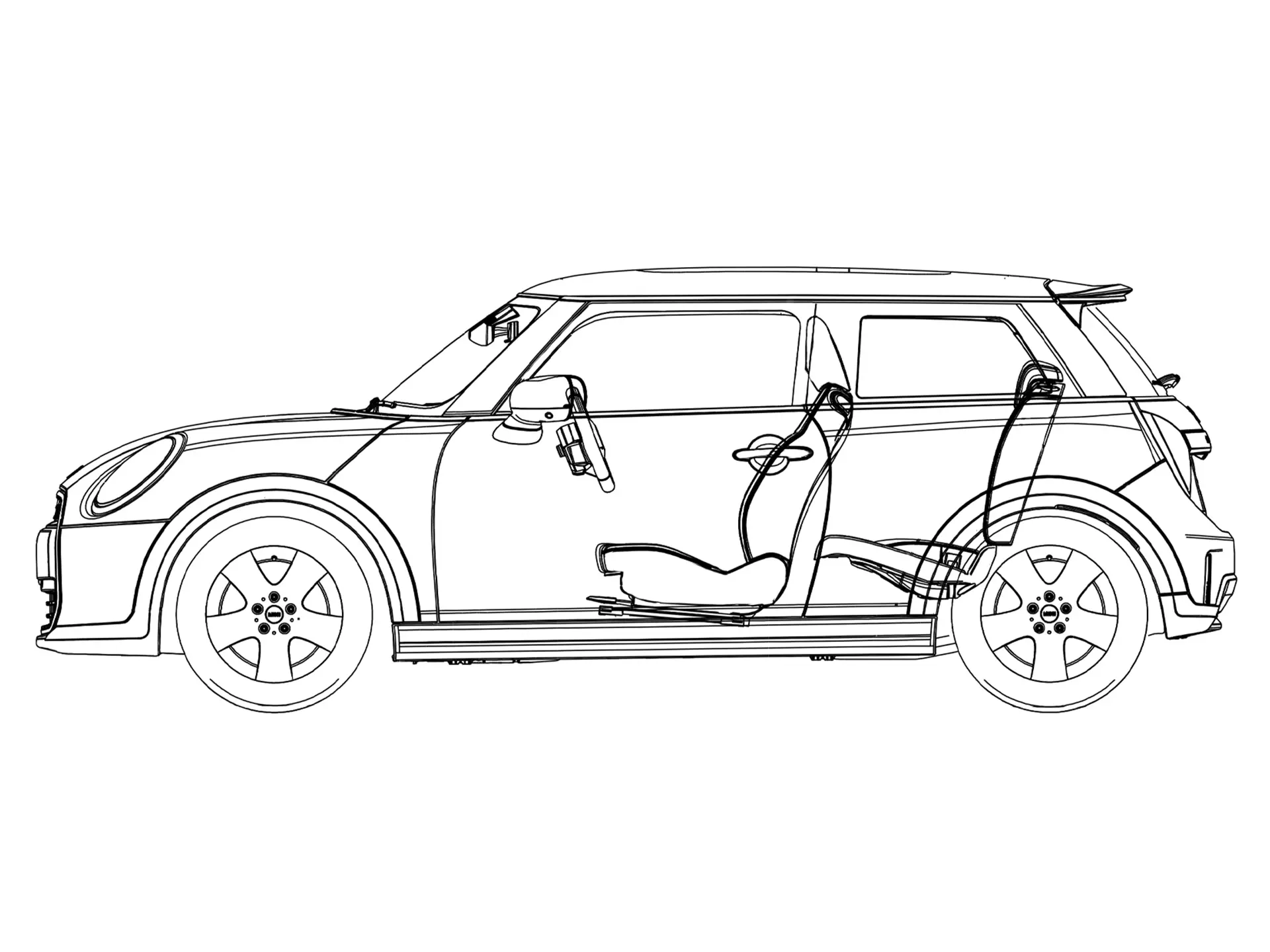 3-drzwiowe MINI Cooper – szkic widoku z boku