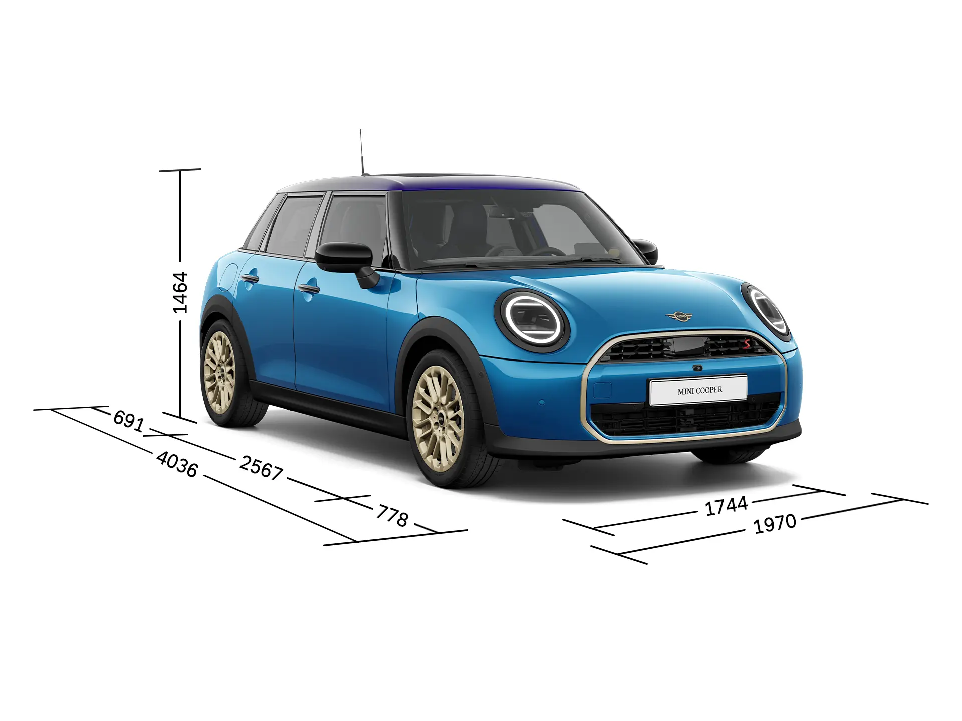 5-drzwiowe MINI Cooper – widok z przodu i wymiary