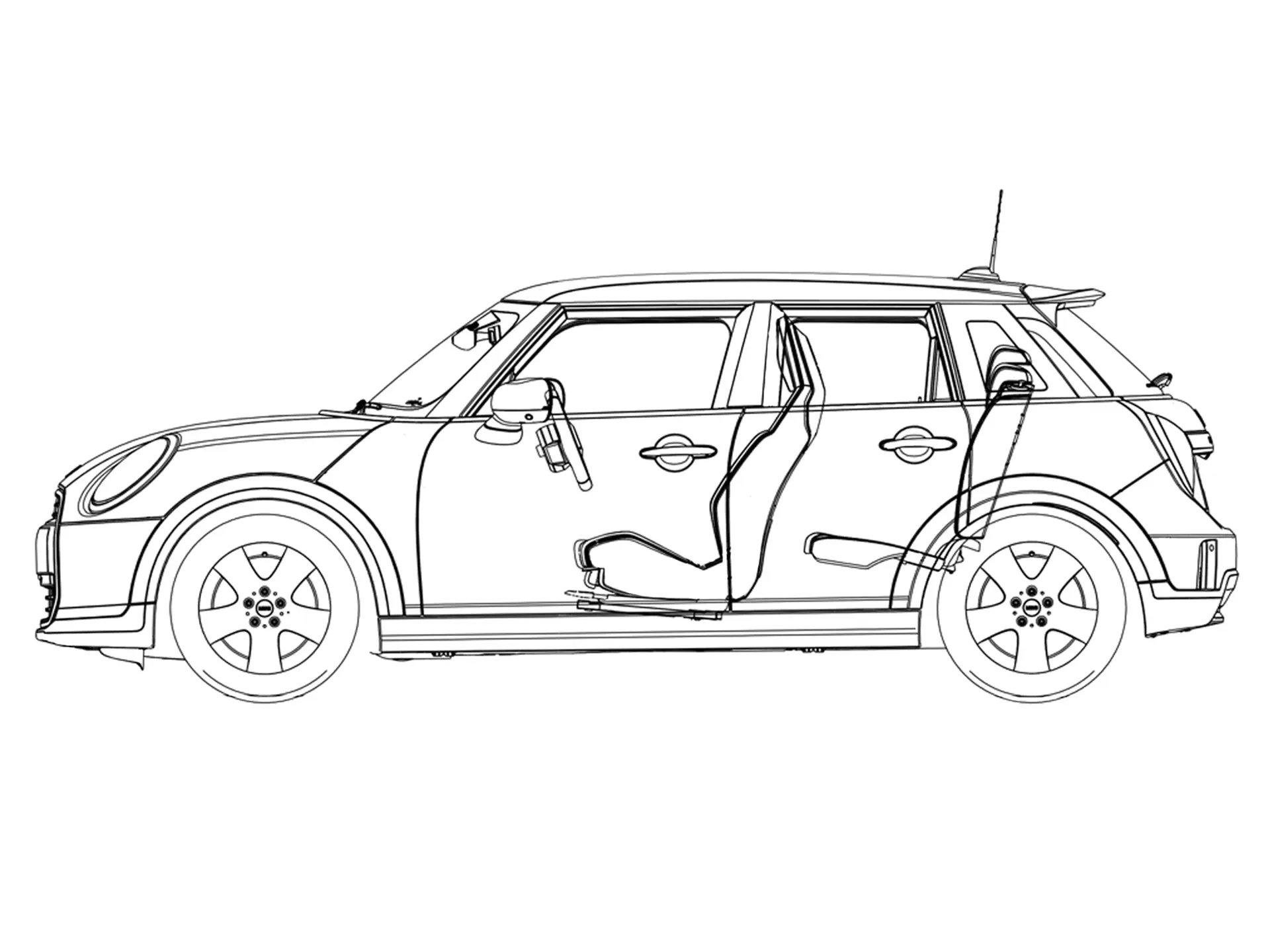 5-drzwiowe MINI Cooper – szkic widoku z boku