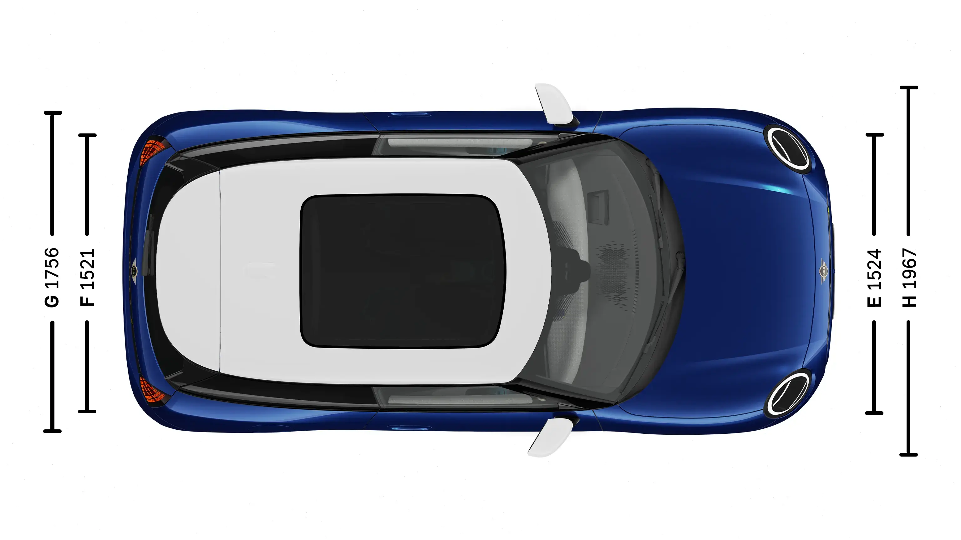 Wymiary elektrycznego MINI Cooper z góry