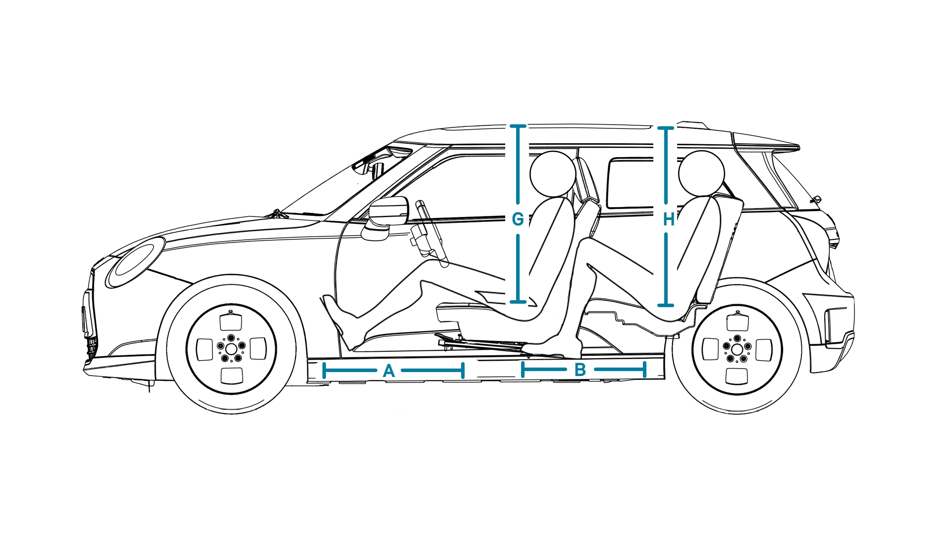 W pełni elektryczne MINI Cooper – wymiary kabiny z boku