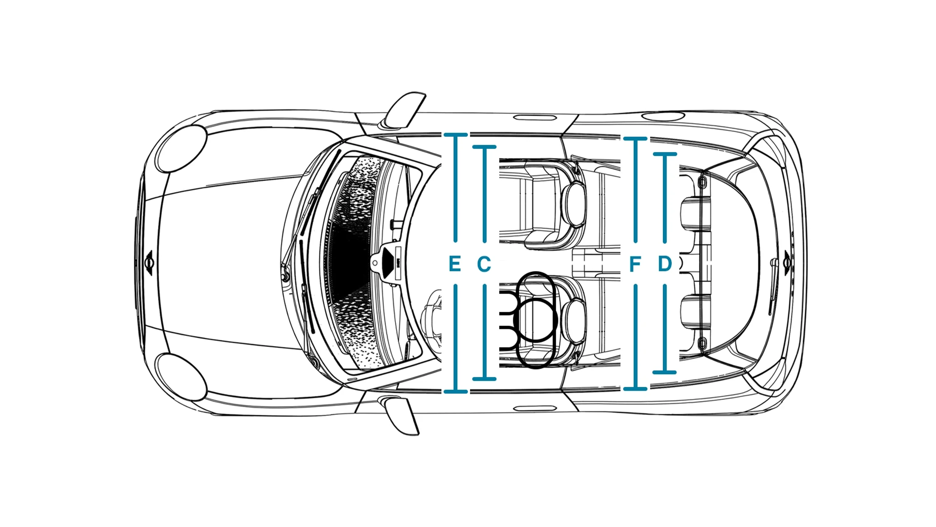 W pełni elektryczne MINI Cooper – wymiary kabiny z góry