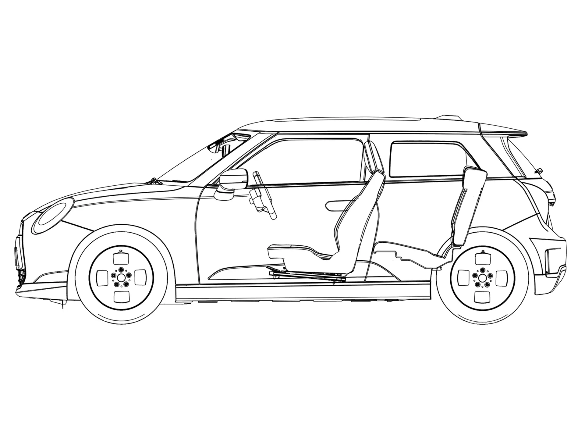 W pełni elektryczne MINI Cooper – szkic z boku
