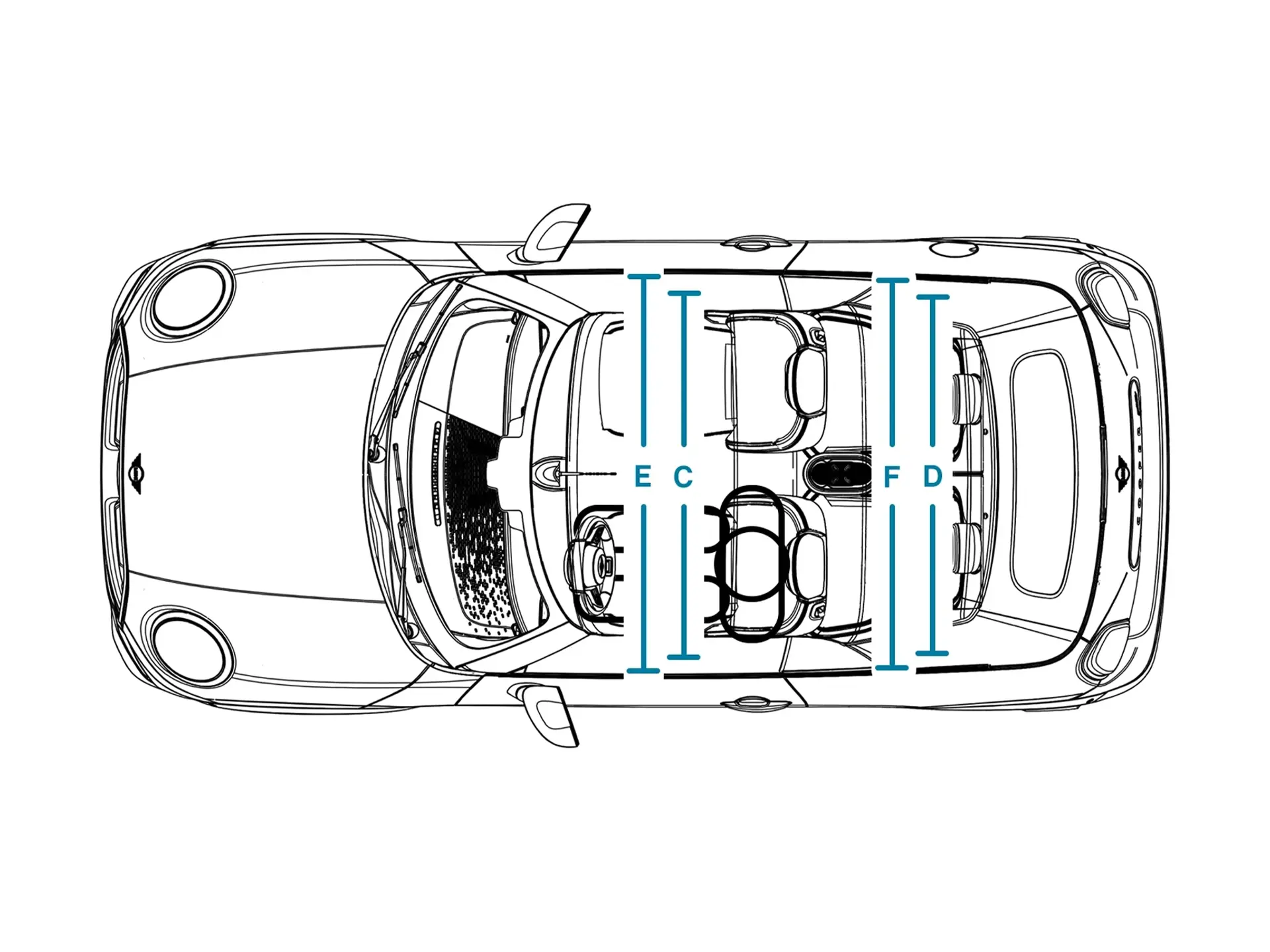 MINI Cooper Cabrio – wymiary wnętrza od góry