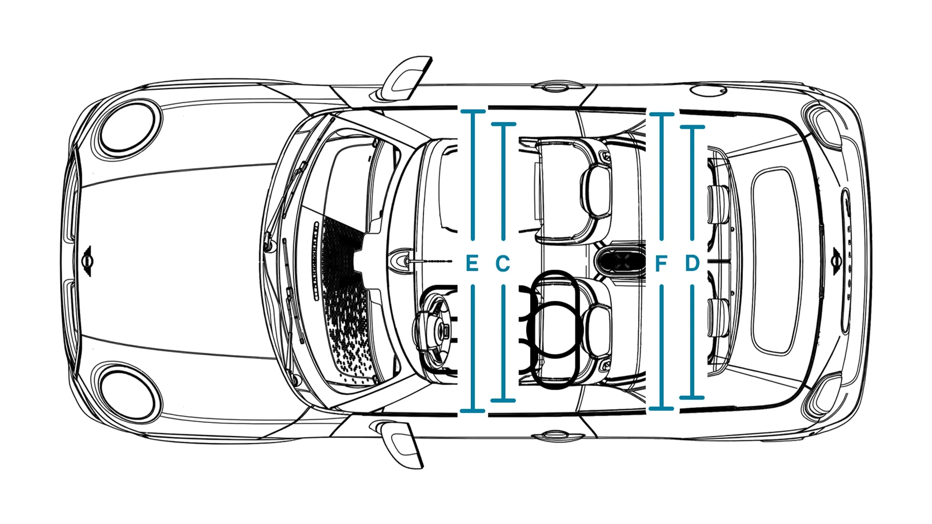 MINI Cooper Cabrio – wymiary wnętrza od góry
