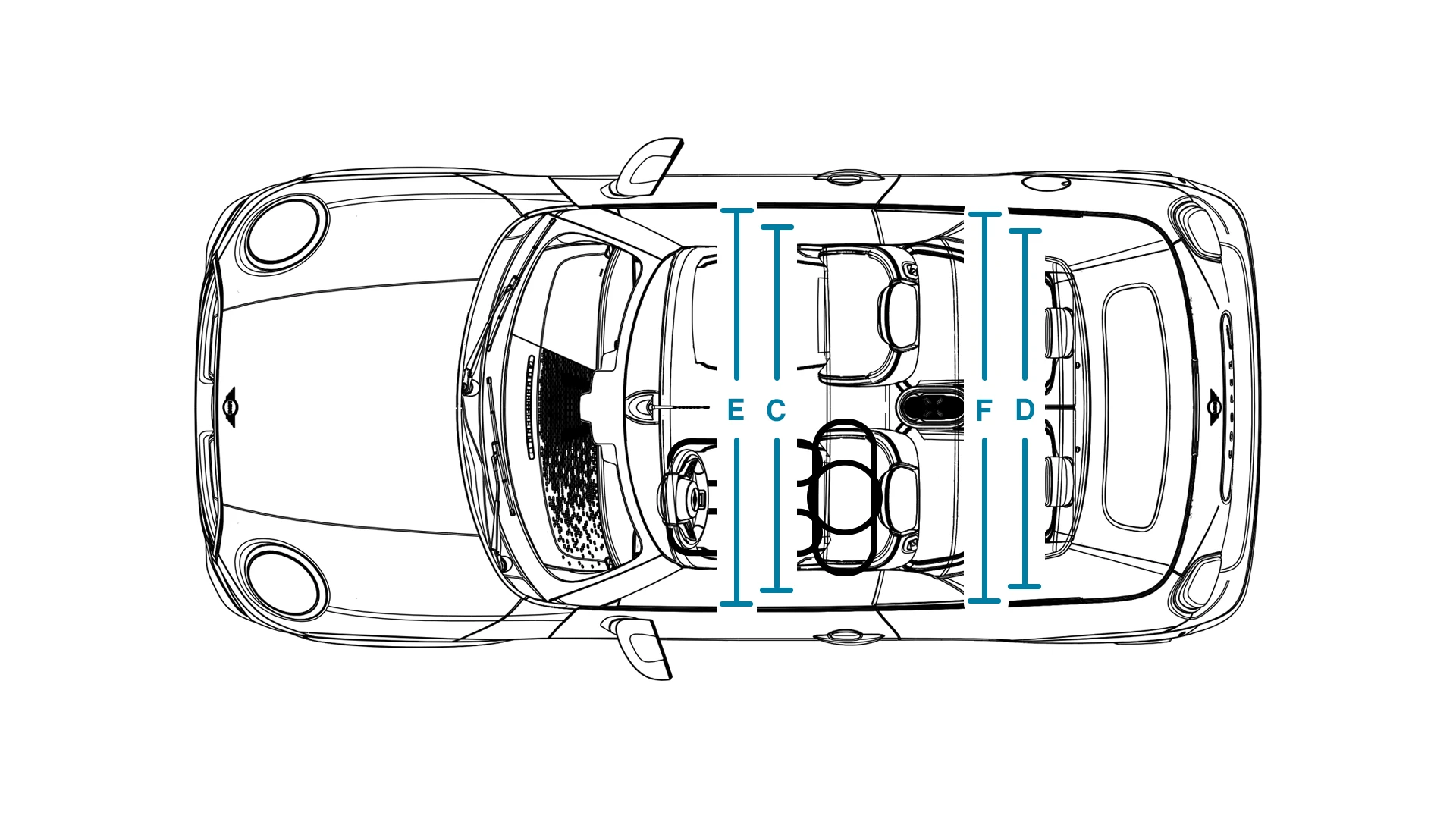 MINI Cooper Cabrio – wymiary wnętrza od góry