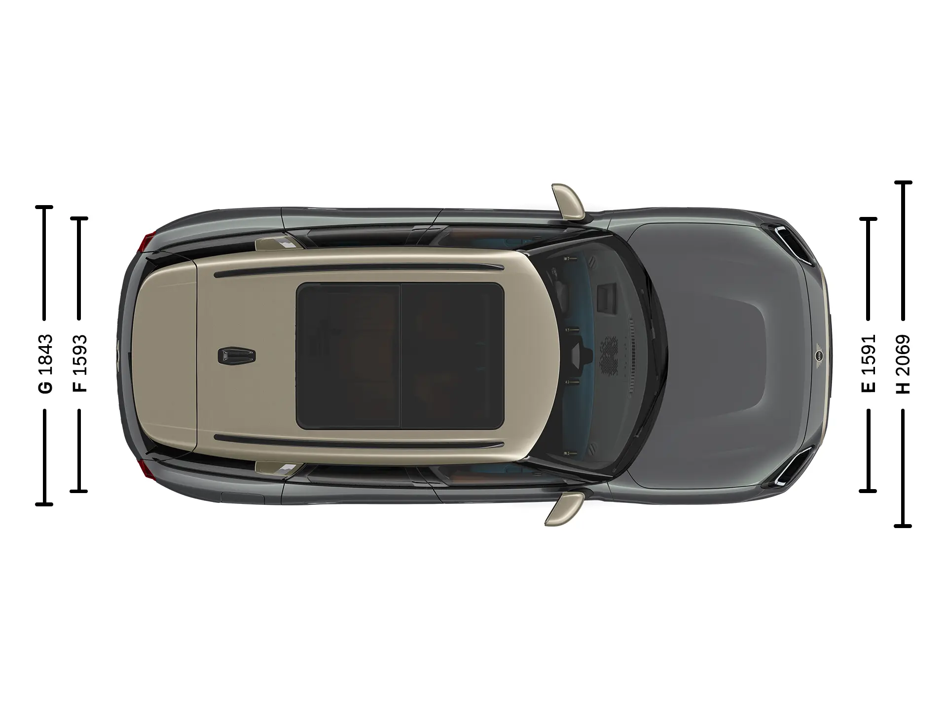 Wymiary elektrycznego MINI Countryman z góry