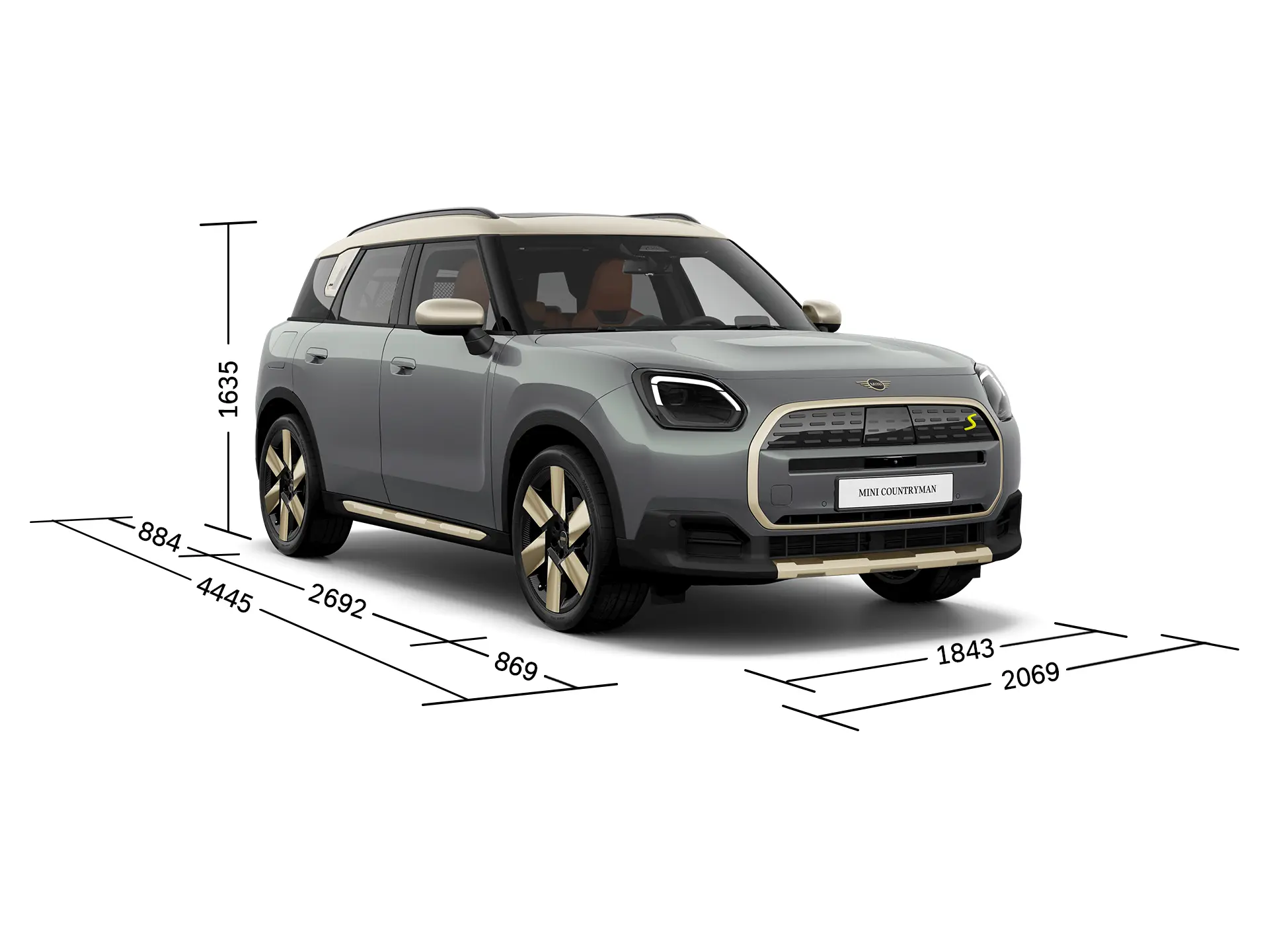Elektryczne MINI Countryman – widok z przodu i wymiary