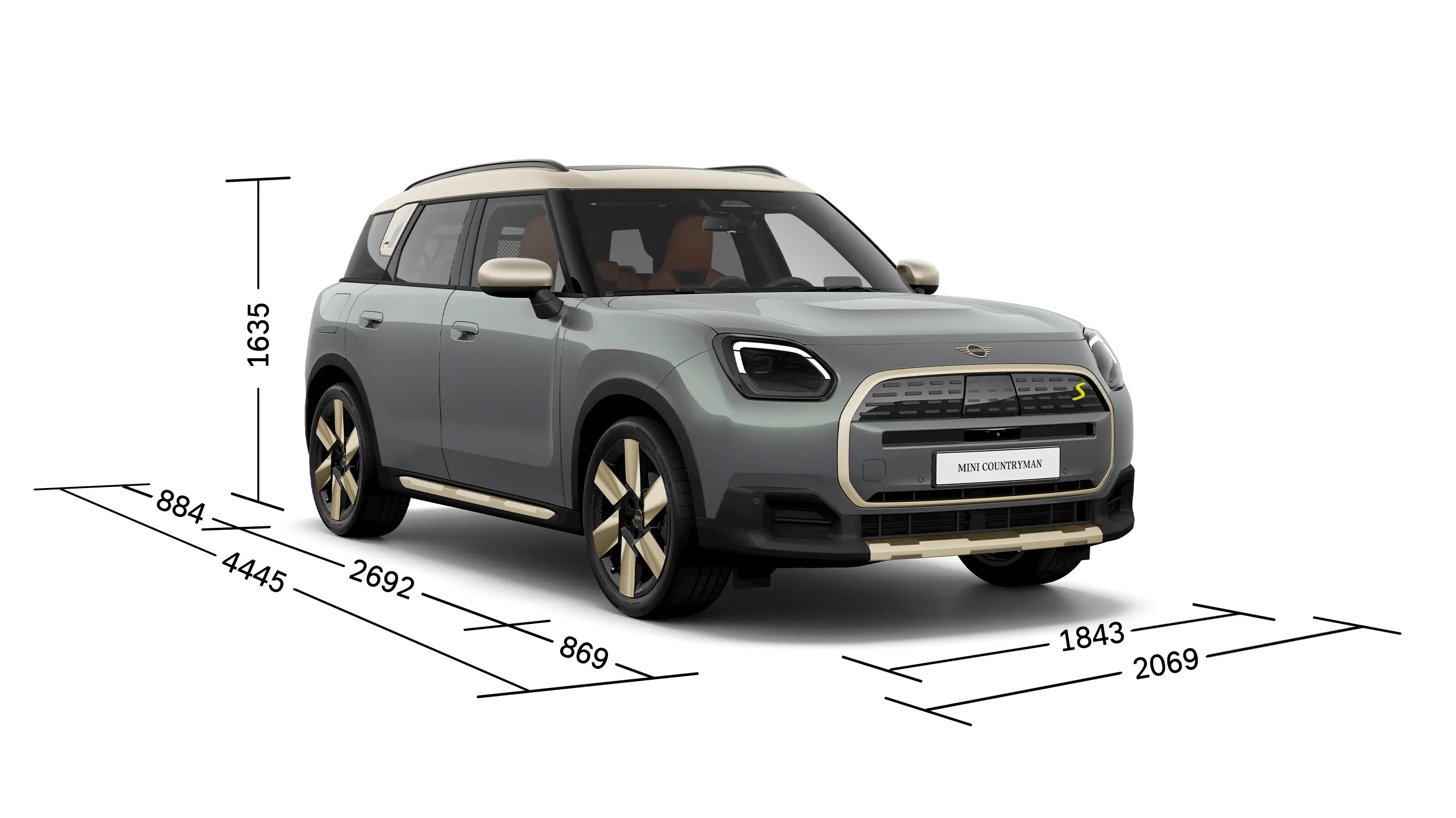 Elektryczne MINI Countryman – widok z przodu i wymiary