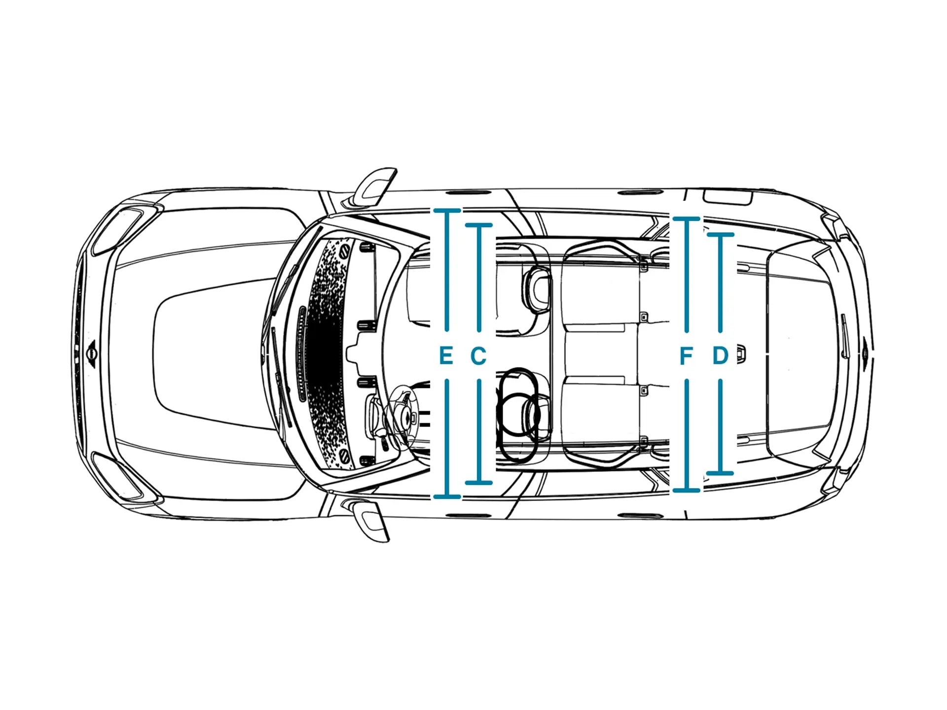 Elektryczne MINI Countryman – wymiary kabiny z góry
