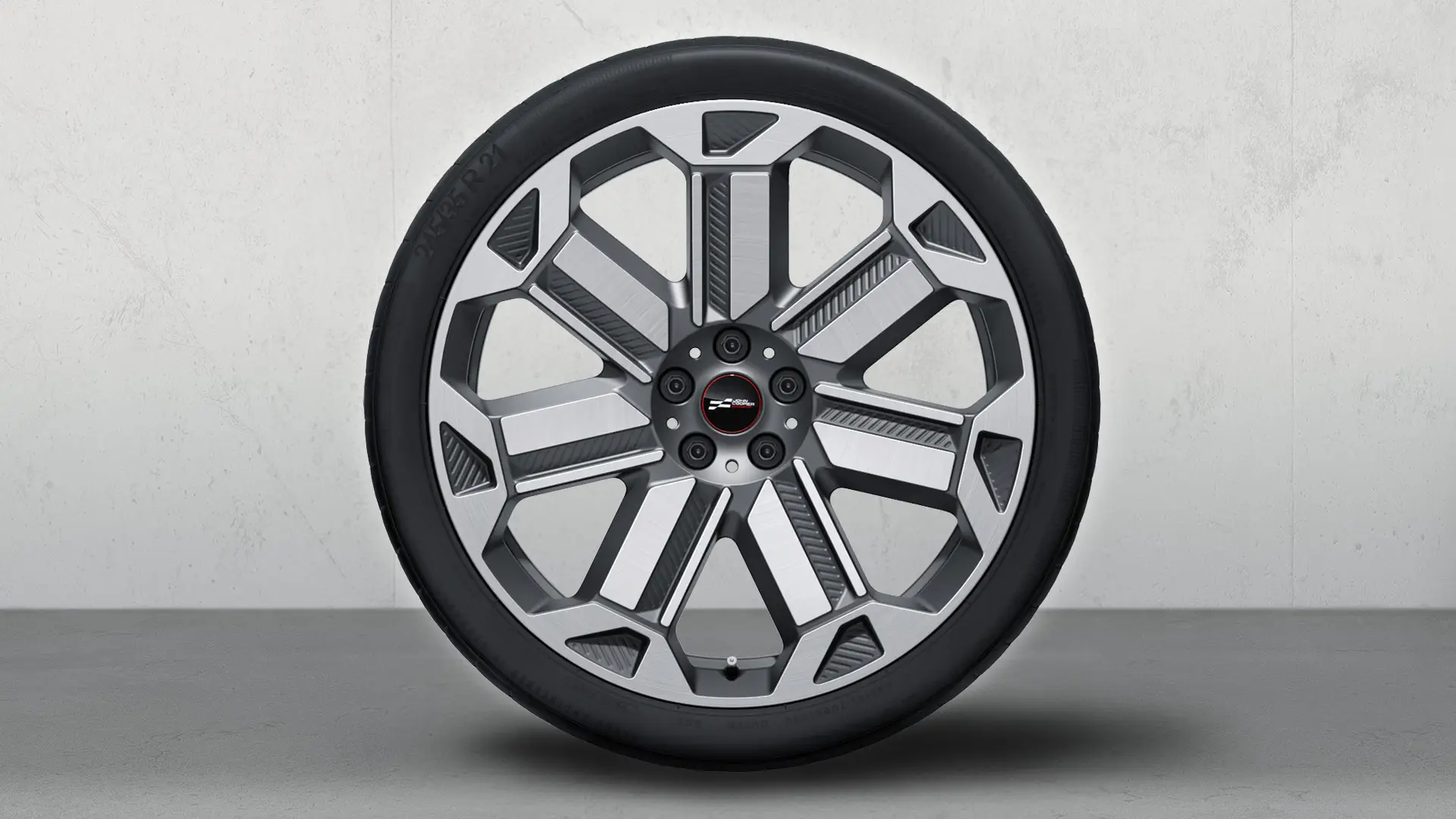 21-calowe odlewane felgi dwukolorowe ze stopu lekkiego JCW Rallye Spoke 950 Bicolor (Frozen Gunmetal Grey, polerowane na wysoki połysk), zestaw kompletnych kół letnich 