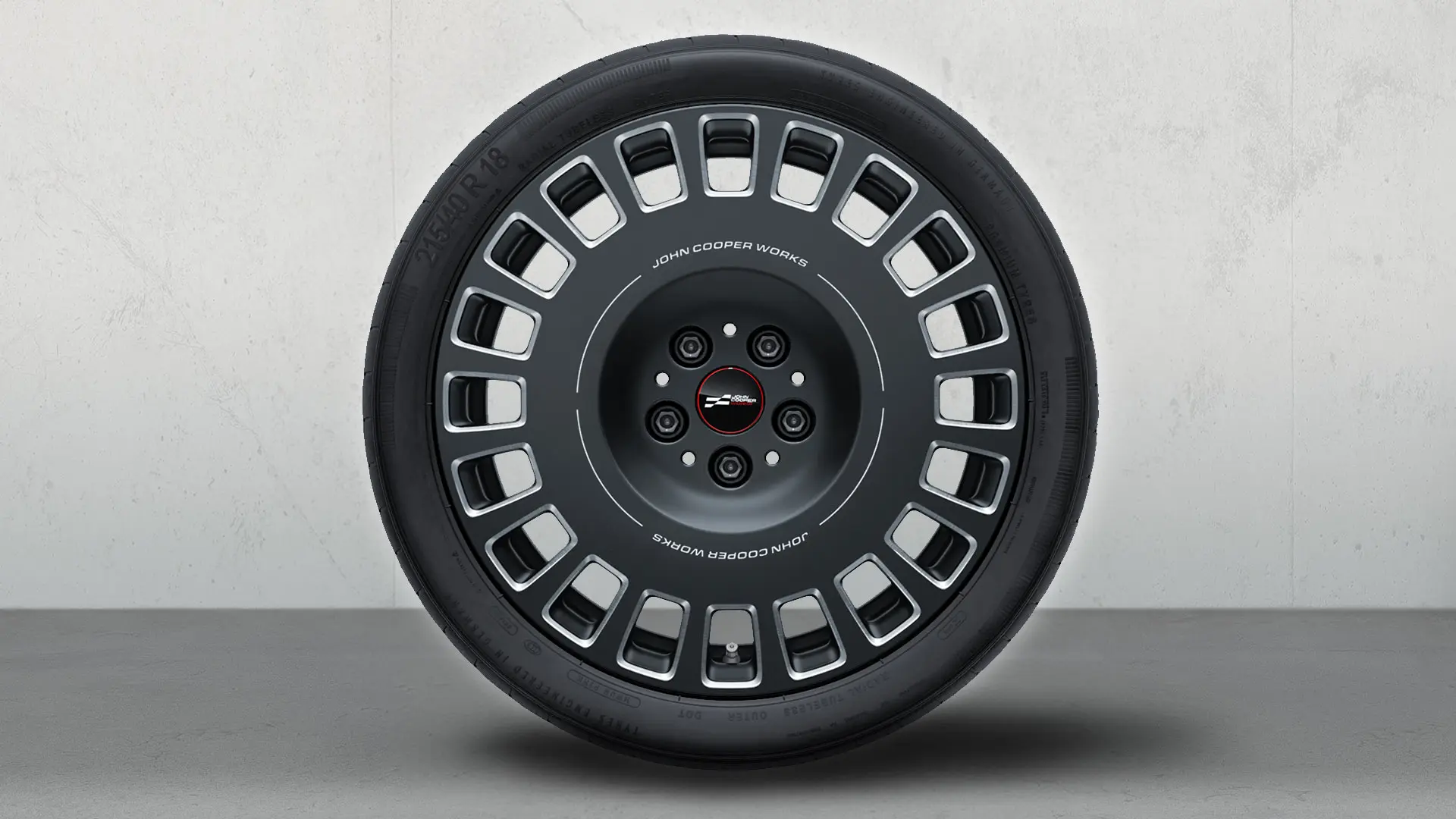 MINI JCW 18" Rallye Spoke 964 w kolorze Frozen Midnight Grey z diamentowym frezowaniem.